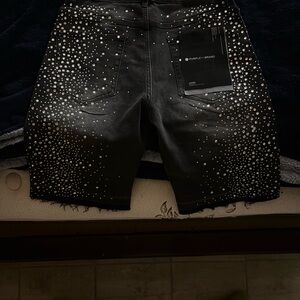 Purple Black Studded Denim Shorts with Crystal Embellishment